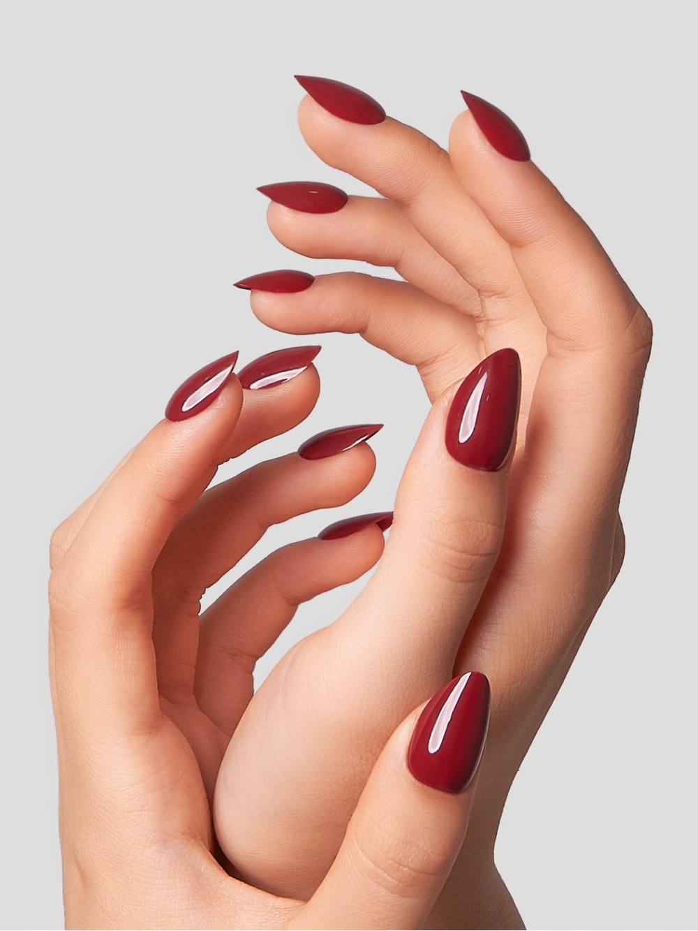 CurvLife Classic Deep Red Gel Press On Fake Nails - 32 Pieces